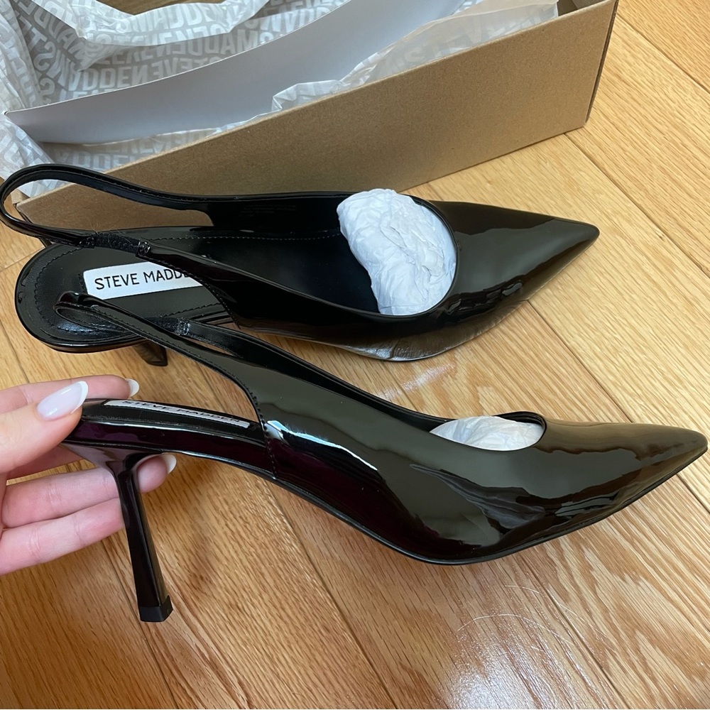 NWT Steve Madden Jacinda Black Patent Heels in size 10